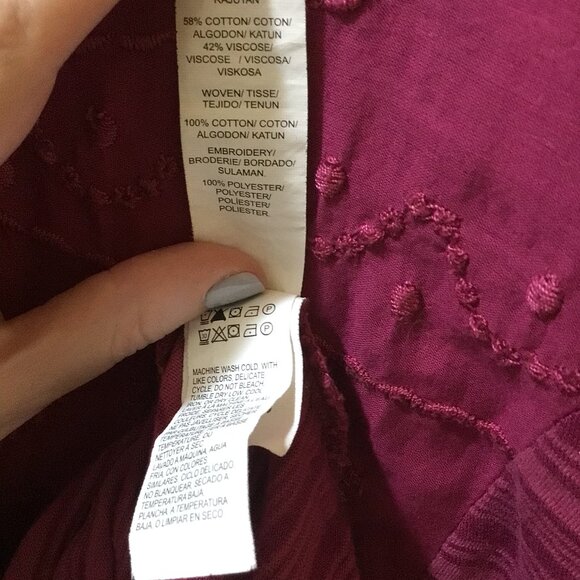 Lucky Brand long-sleeve embroidered panel and striped sleeves top - Picture 3 of 6